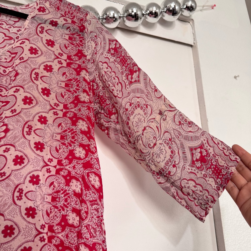 Johnny Was Sheer Pink Paisley Popover Tunic Blouse Top Cupra Rayon - Picture 4 of 5